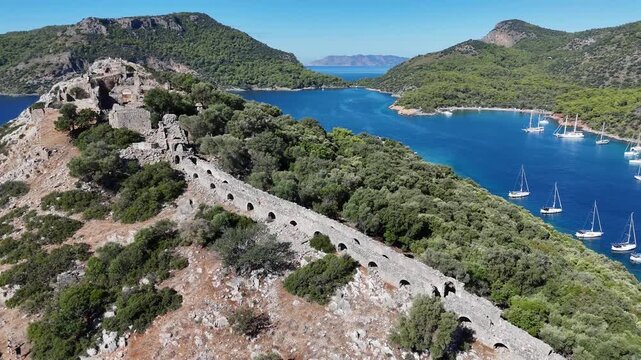 Aerial View of Gemile Island and Bay in Fethiye, Turkey
