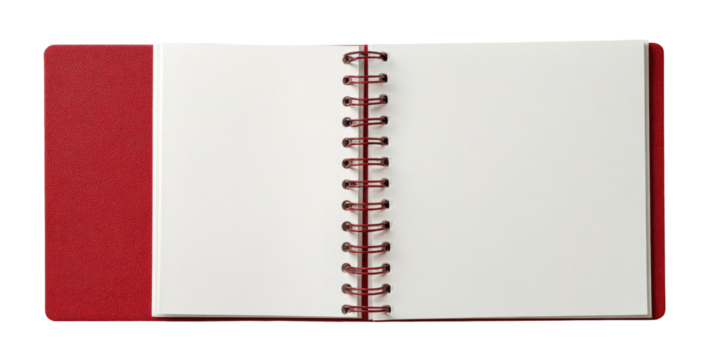 Open red notebook with blank pages (1)