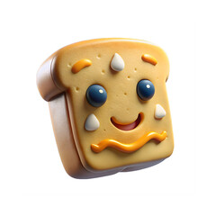 Delightful Toasted Bread Character Cartoon Food Illustration with Charming Facial Expression and Colorful Toppings on a White Background for Kids Products