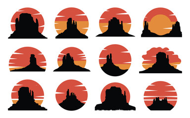Vector art of collection of desert landscape silhouettes