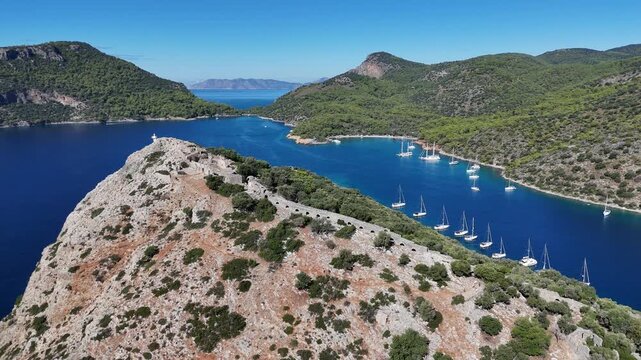 Aerial View of Gemile Island and Bay in Fethiye, Turkey