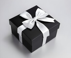 Black color gift box with white color tie.
