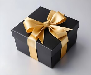 Black color gift box tie with golden color background.