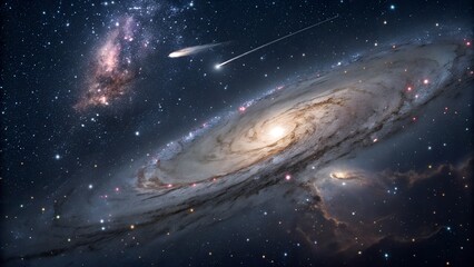 Obraz premium Andromeda galaxy and companion galaxies in deep space with nebulae and stars