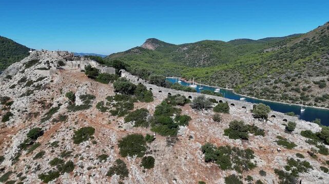 Aerial View of Gemile Island and Bay in Fethiye, Turkey