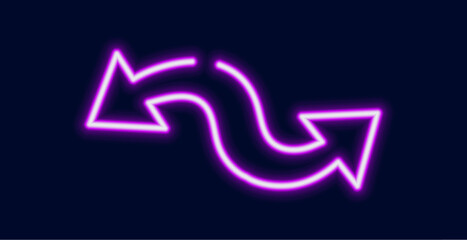 Two opposite arrows glowing with bright neon light. The design symbolizes choice decision or change.