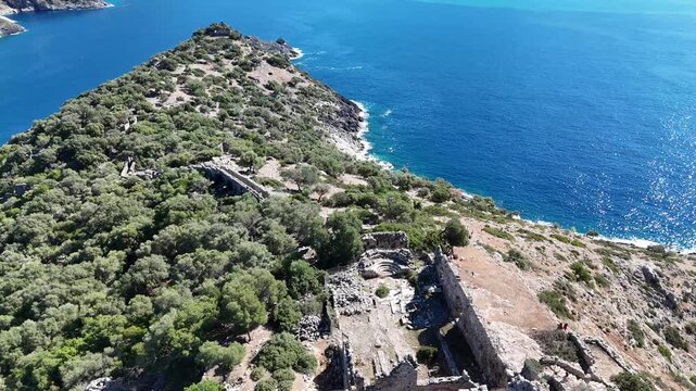Aerial View of Gemile Island and Bay in Fethiye, Turkey