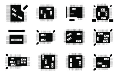 Vector art of collection of twelve parking lot design ideas