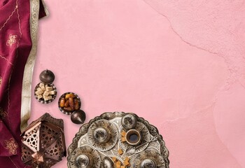 Arabic traditional dishes with sweets and coffee