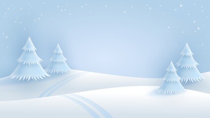 Winter landscape. Firs and falling snow