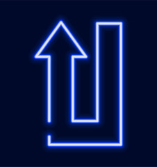A bright glowing neon arrow representing a loop or upward movement progress or a complex path to the top.