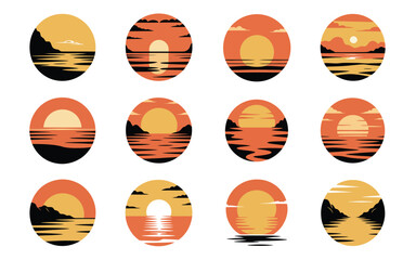 Fototapeta premium Vector art of collection of sunset icons, vector illustration
