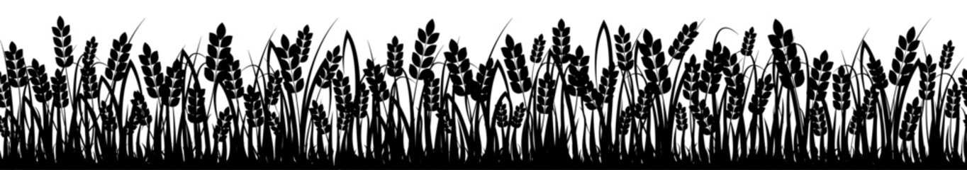 Black silhouette of wheat stalks on a white background, perfect for creative design projects.
