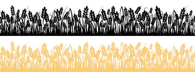 Black and golden silhouettes of wheat create a striking natural background for versatile designs.
