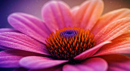 Obraz premium Macro Close-up 5K Ultra-Realistic Flower  Glowing Pink, Orange, Purple Petals