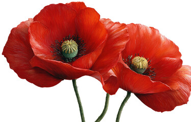 Obraz premium Close-up of three vibrant red poppies