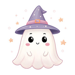 Cute Watercolor Halloween Clipart Set – Kawaii Witch Elements, Ghost, Pumpkin, Magic Potions and Cauldron