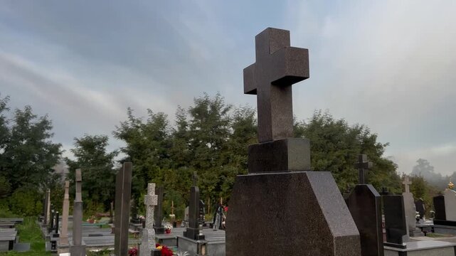 modern cemetery in the evening