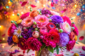 A beautiful pink bouquet of roses and flowers is a perfect gift for a wedding or anniversary celebration