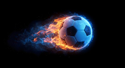 Fototapeta premium Blazing Soccer Ball A Dynamic Display of Speed, Power, and Fiery Energy