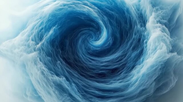 Dynamic blue vortex swirling with mist and soft flowing texture captured with smooth camera zoom in