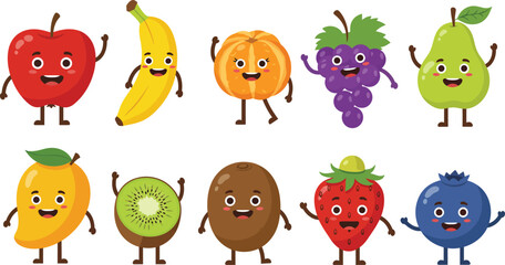 set of funny cartoon fruits