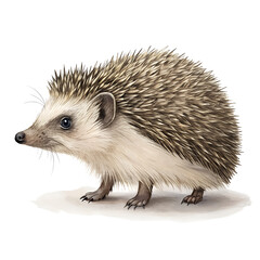 Naklejka premium A detailed illustration of a hedgehog with spiky fur and small feet. The animal is depicted on a white surface against a black background.