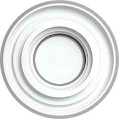 A symmetrical, white layered circle design against a transparent background, offering depth
