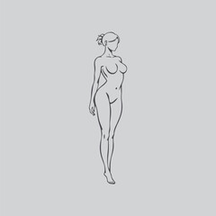 Naklejka premium Delicate line art of a slender woman in a standing pose