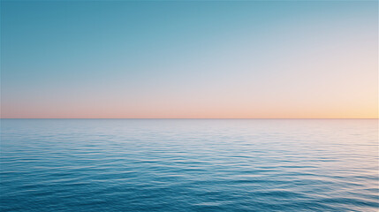 Obraz premium Calm blue sea with smooth horizon and pastel sky, concept of tranquility, simplicity, and nature.