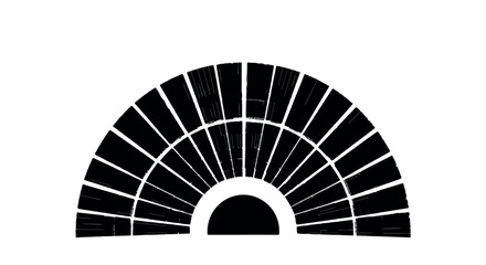 Abstract fan shape made of black geometric segments on a white background