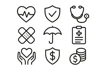 Health and wellness icons for medical services and insurance concept
