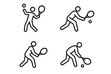 Naklejka premium Unique tennis player actions illustrated in four distinct poses showcasing different skills during a match