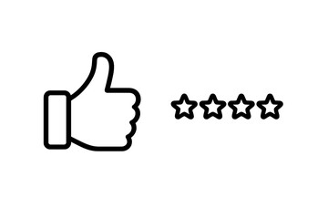 Positive feedback on product quality with a thumbs up and five stars for excellent service