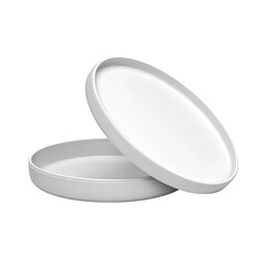 Two nested, round, white ceramic plates
