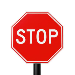 Clear red stop sign with white text for traffic safety and control