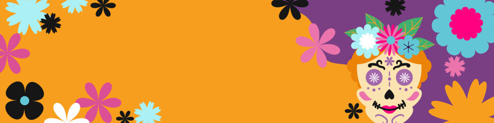 Dia de Muertos. Illustration for Day of Dead with holiday attributes.