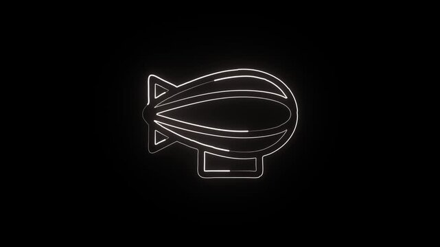 Glowing neon line zeppelin with smooth floating motion. Airship animation HD video isolated on black background.