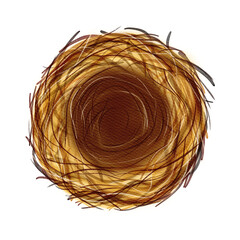 Beautiful nest from ocher and brown straw and branches. Watercolor digital illustration. For the design, decoration of textiles, wallpaper, wrapping paper, wrappers, covers, gifts, covers, stickers
