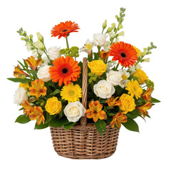 Obraz premium Vibrant mixed flower basket arrangement with gerbera daisies roses and alstroemeria