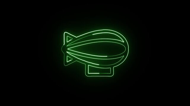 Glowing neon line zeppelin with smooth floating motion. Airship animation HD video isolated on black background.