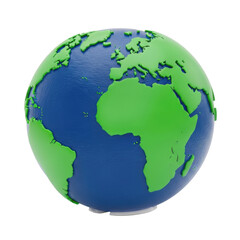Fototapeta premium Stylized globe model with continents in blue and green showing land and water