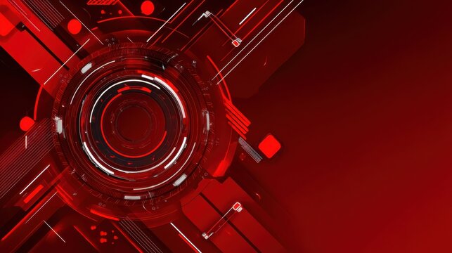 Red geometric pattern with circles and lines creating a modern abstract design