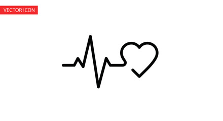 Black line art heartbeat pulse with heart shape icon.