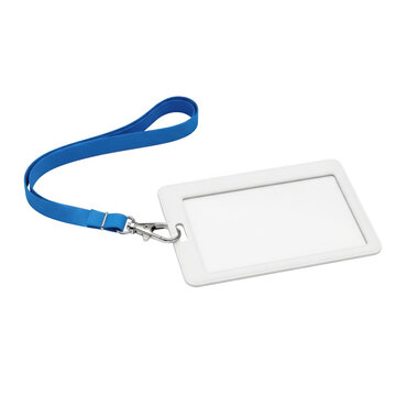 Blank identity card holder with blue lanyard and metal clip for access or name tag