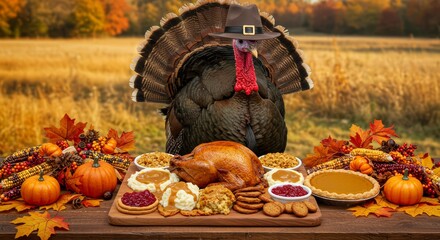 Traditional Thanksgiving turkey dinner Turkey Holding a  Trey Of Foods 