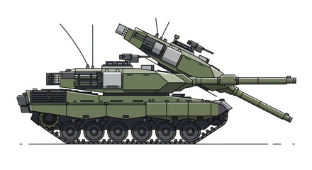 Modern Military Tank with Elevated Main Gun Side Profile Illustration. © Lidot