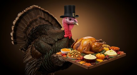 Traditional Thanksgiving turkey dinner Turkey Holding a  Trey Of Foods 