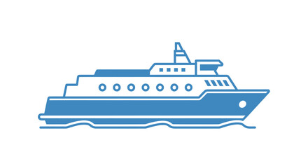Stylized Blue and White Passenger Ship or Ferry Icon Illustration.