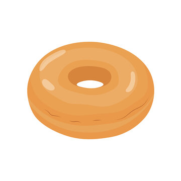  Plain donut with light brown color smooth surface and classic ring shape baked food item
